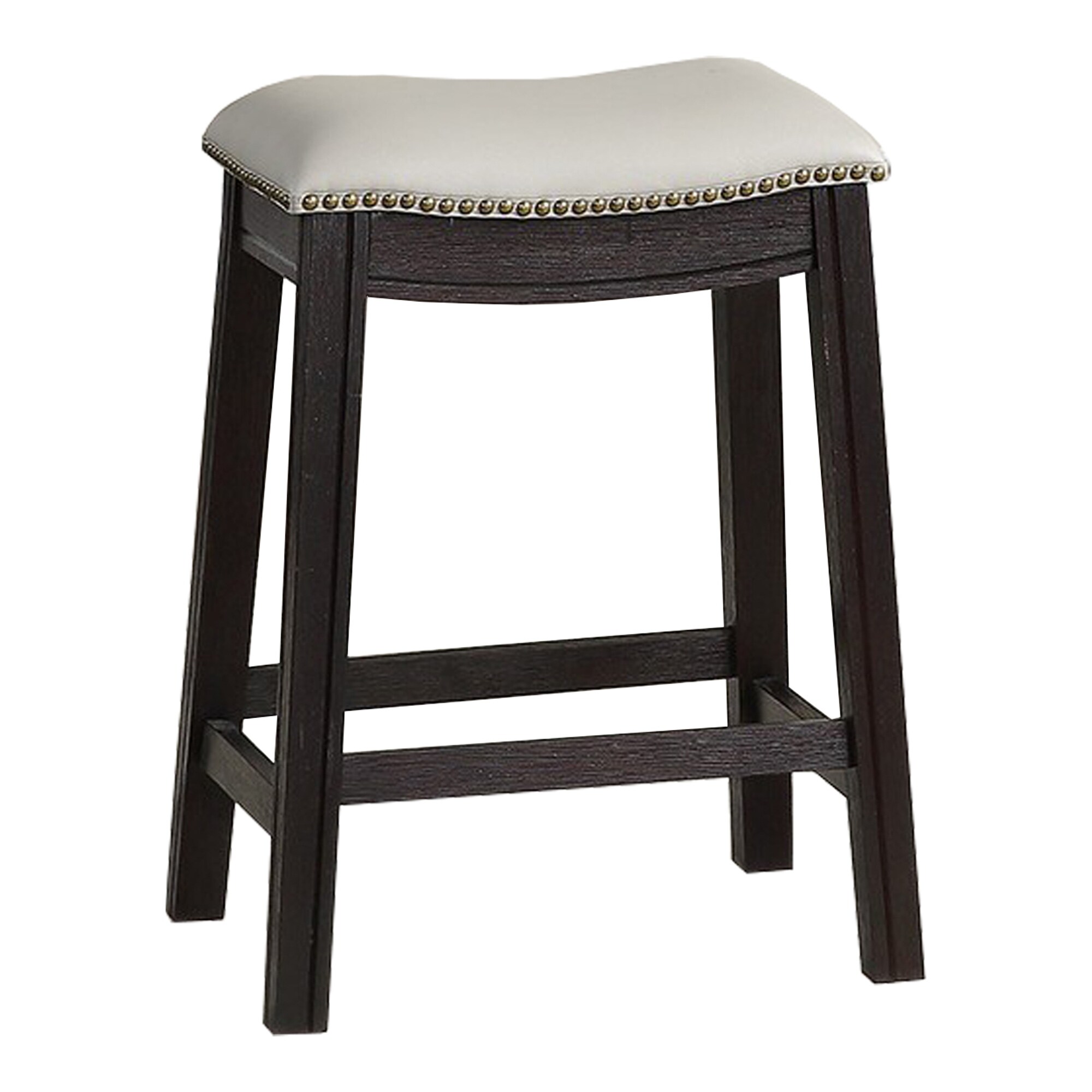 Curved Leatherette Counter Stool with Nailhead Trim， Set of 2， Gray