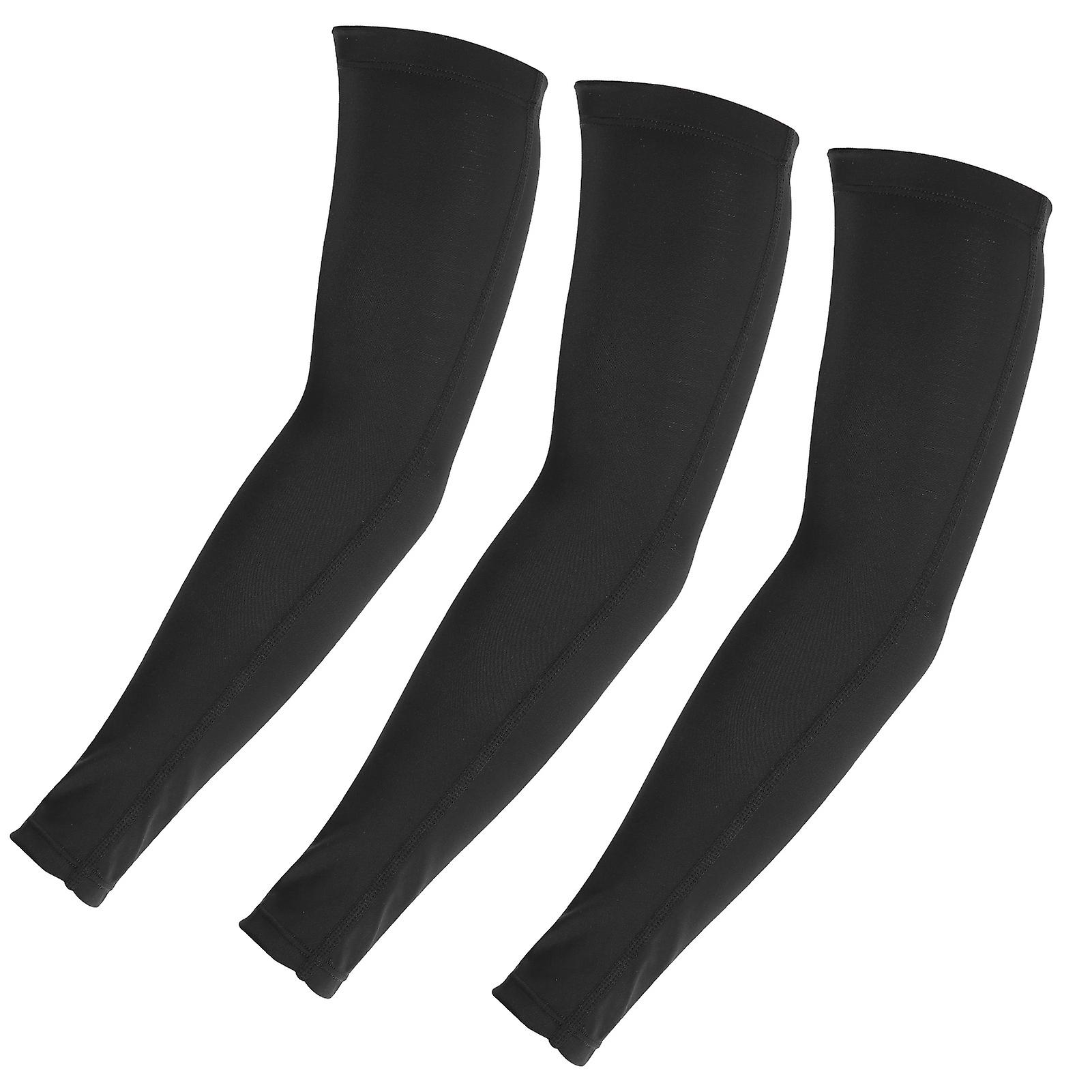 3pcs Elastic Arm Sleeves Sports Running Arm Warmers Sun Uv Protection Hand Sleeve Coverblack L