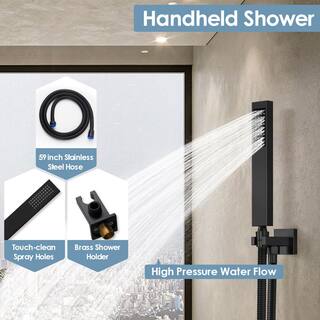 CRANACH Triple Handle 7-Spray Patterns 12 in. Ceiling Mount Rainfall Shower Faucet 2.5 GPM with High Pressure in Matte Black SRSFS1007-BK12