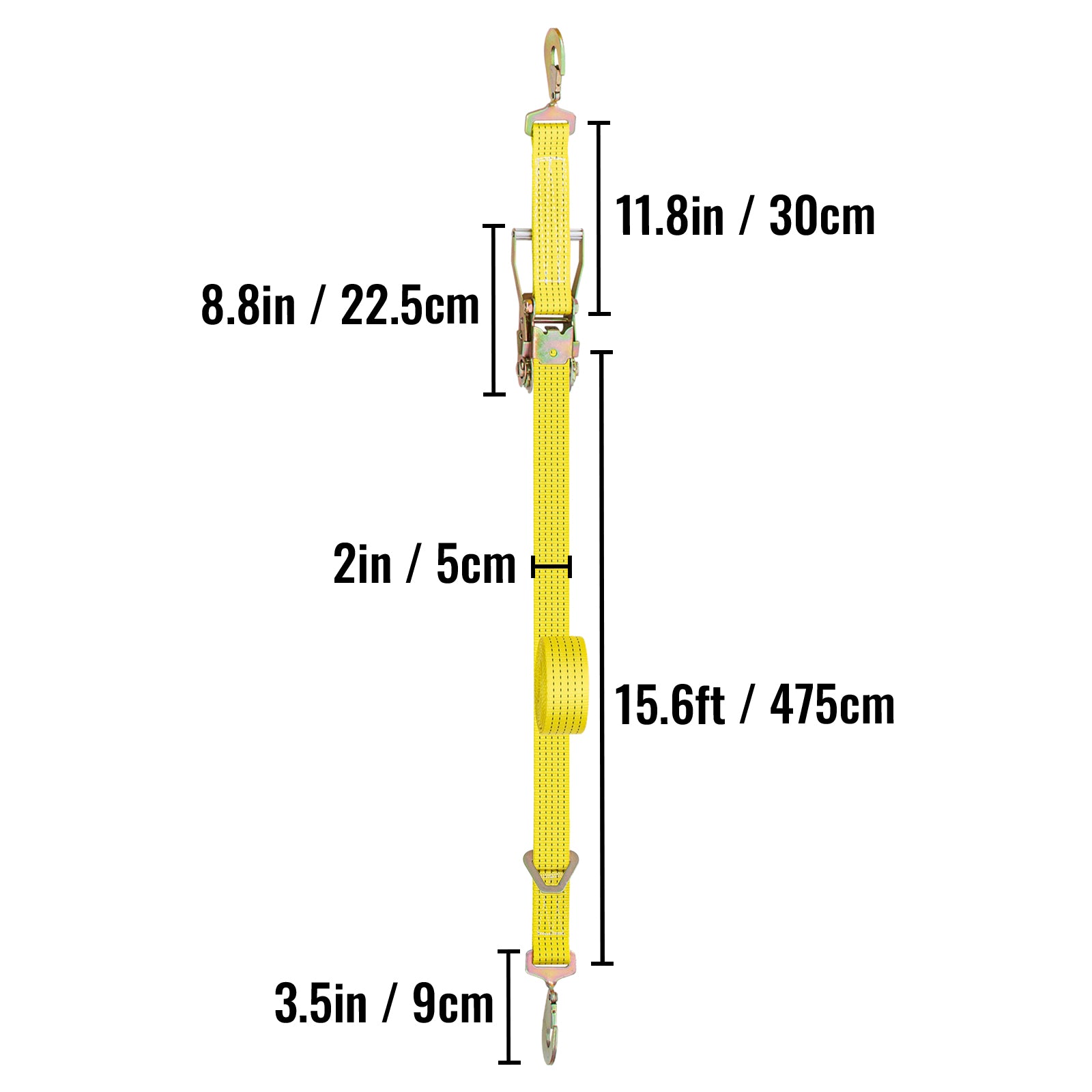 VEVOR Ratchet Tie Down Strap, 10.7ft x 2in Polyester Ratchet Strap 4000 lbs Working Load, 4 PCs Heavy Duty Car Straps w/ Double Hooks, Tie Down Strap with Chain Anchors, Security Fastening, Yellow