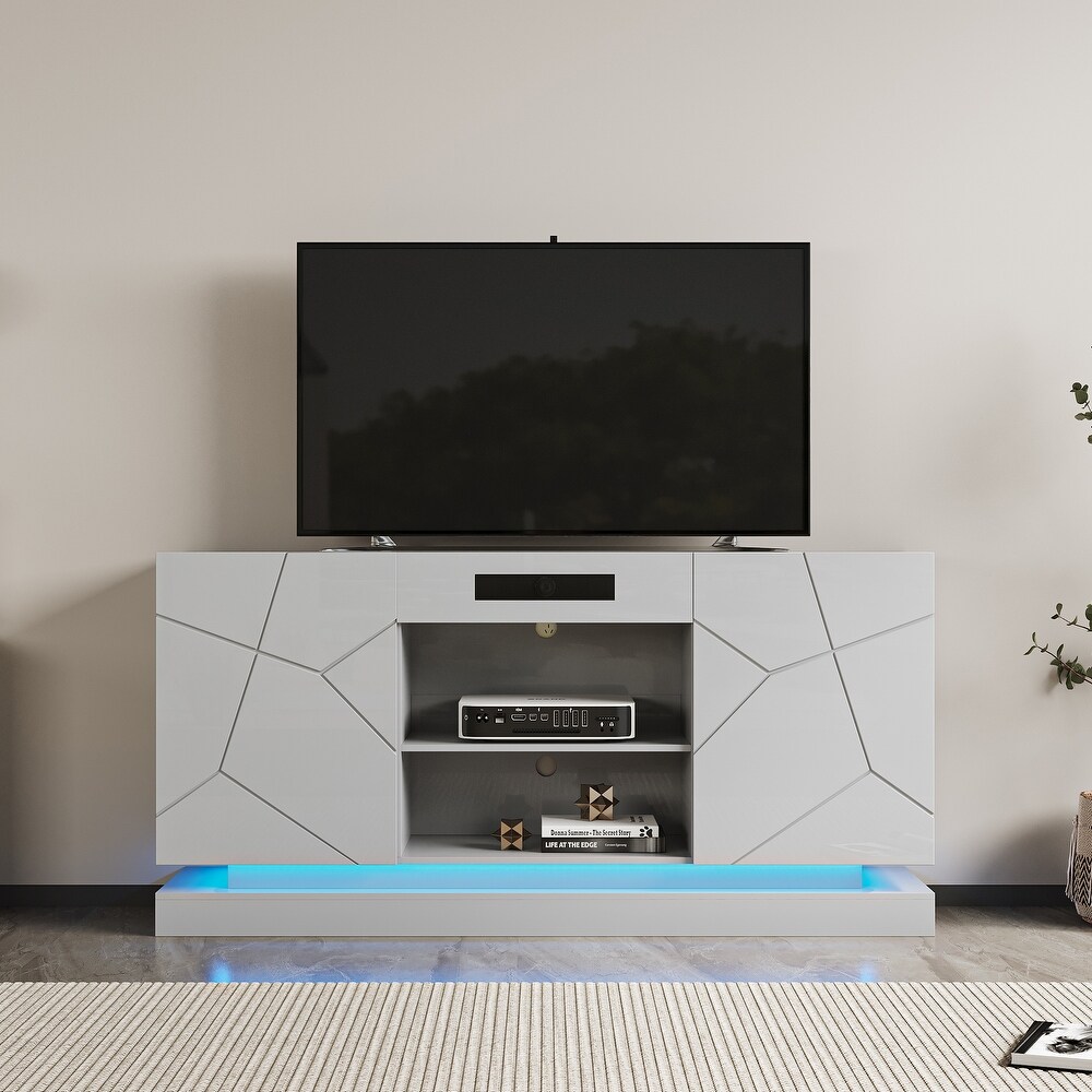 LED TV Stand with Bluetooth Speaker  Entertainment Center with LED Light Storage Drawers  LED TV Console for Up to 75\