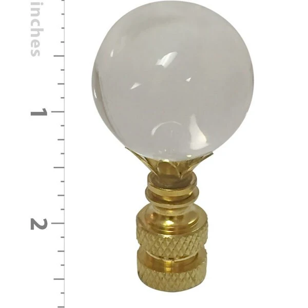 Royal Designs Large Clear Ball K9 Crystal Lamp Finial for Lamp Shade with Polished Brass Base