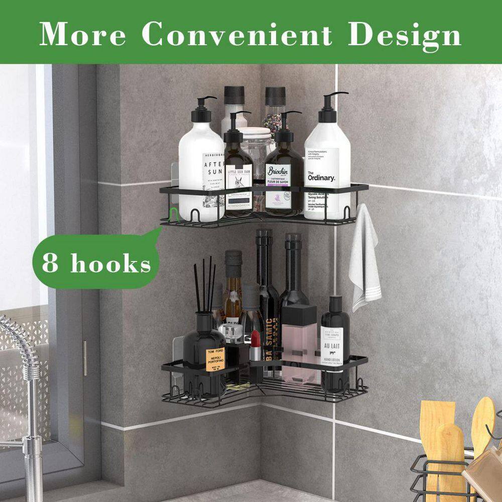 Dracelo 2-Pack Black Adhesive Stainless Steel Corner Shower Caddy Storage Shelf B0B77CSL7Z