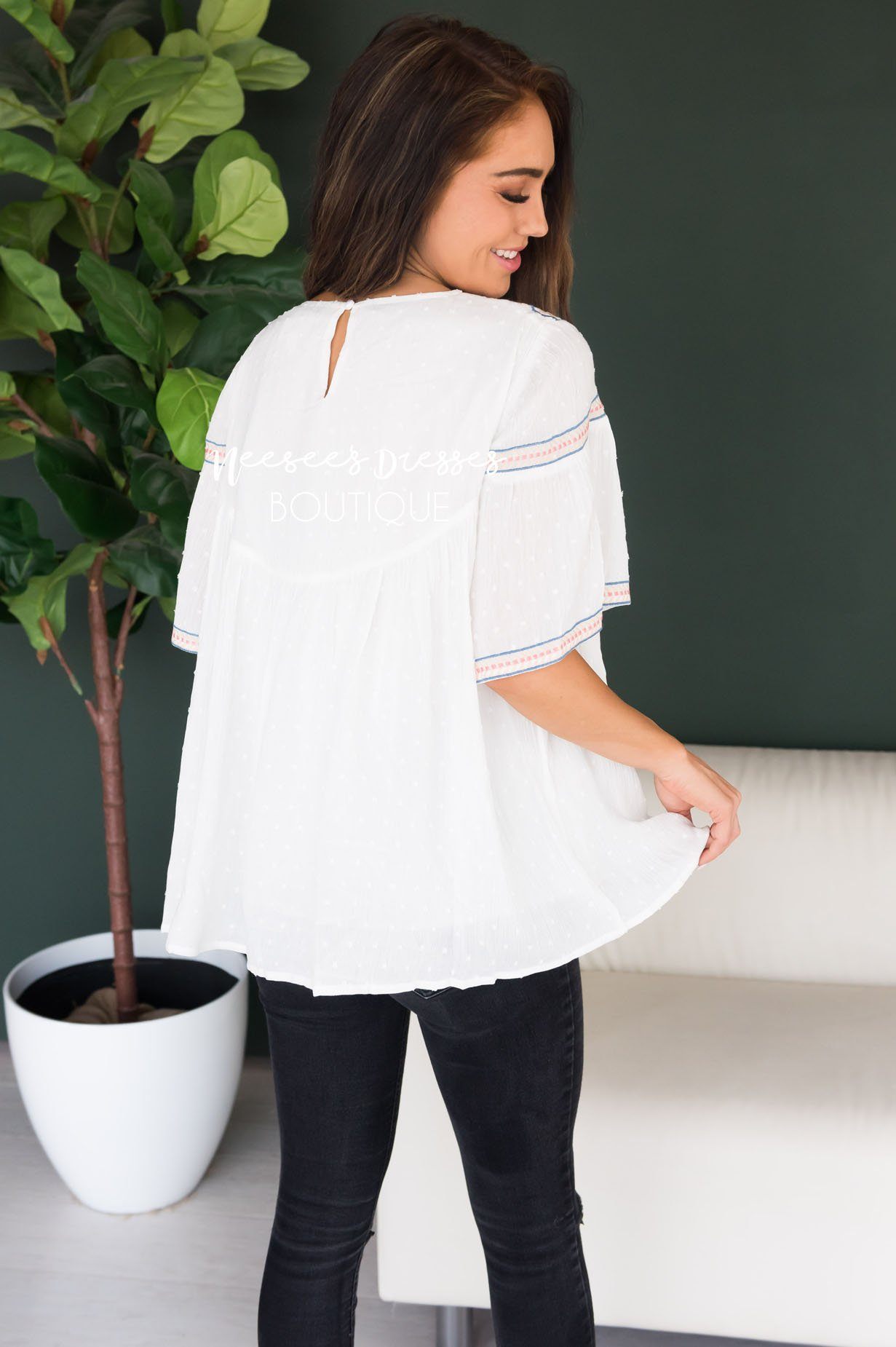 It's Go Time Modest Embroidered Blouse