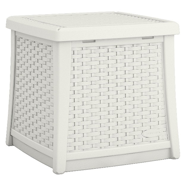 Suncast Elements Resin Patio Storage End Table White