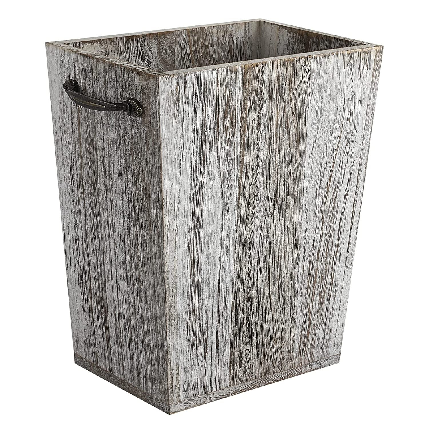 Wood Trash Can with Metal Handle