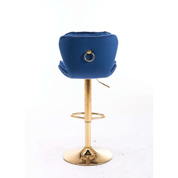 Set of 2 Bar Stools，with Chrome Footrest and Base Swivel Height Adjustable Mechanical Lifting Velvet + Golden Leg