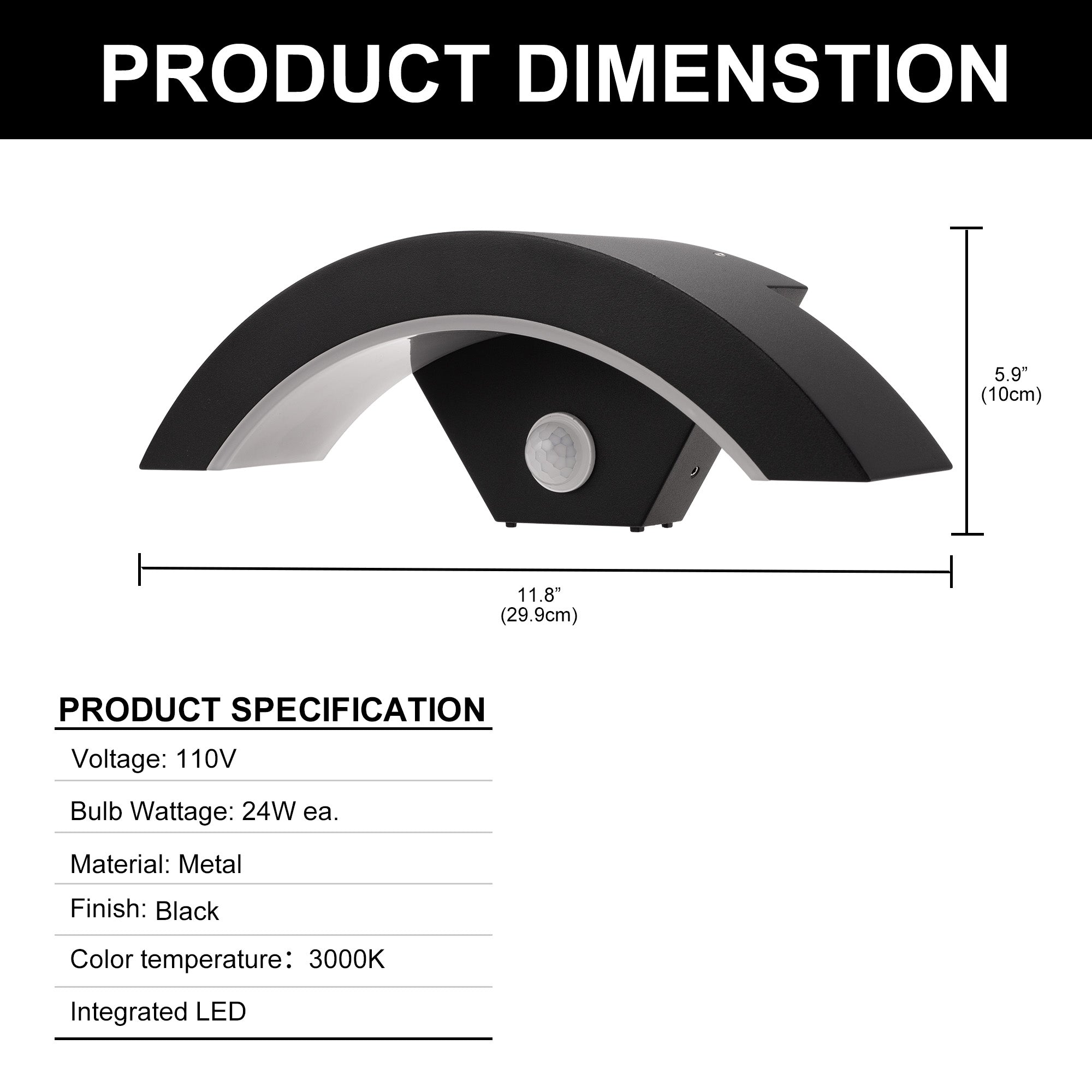 "Integrated LED Wall Lamp Indoor and Outdoor Waterproof Exterior Motion Sensor Wall Lamp 18W Induction Arc Wall Lamp Night Light, Corridor, Bedside, Garden"