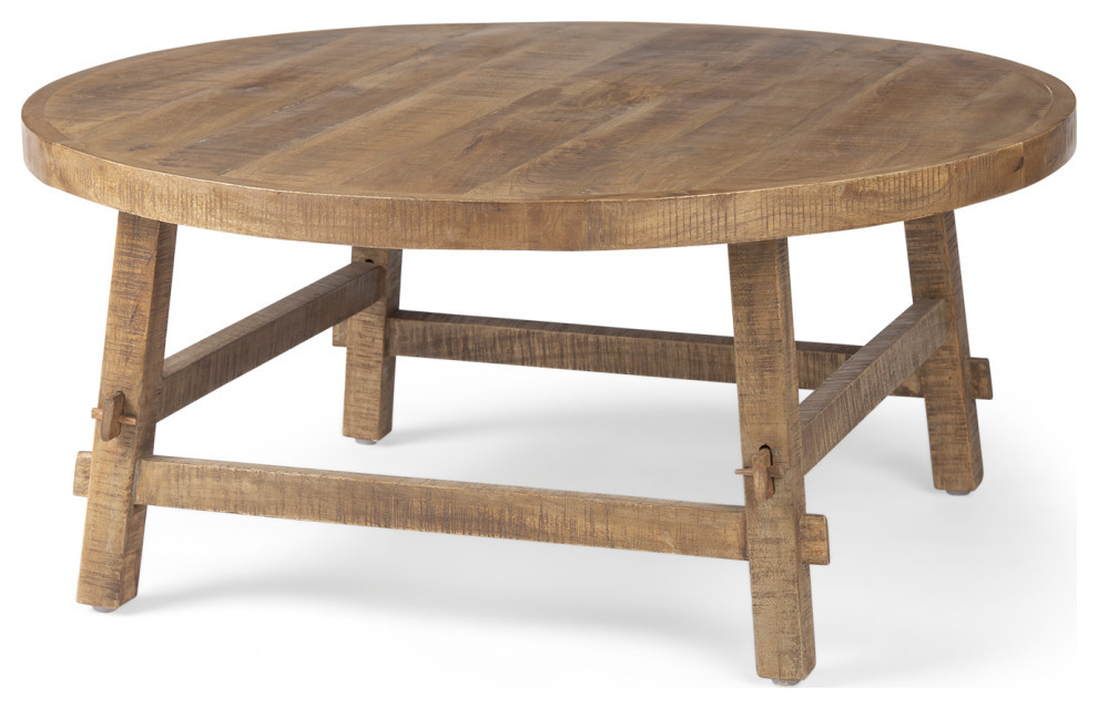 Rosie Round Medium Brown Solid Wood Coffee Table   Rustic   Coffee Tables   by Mercana  Houzz