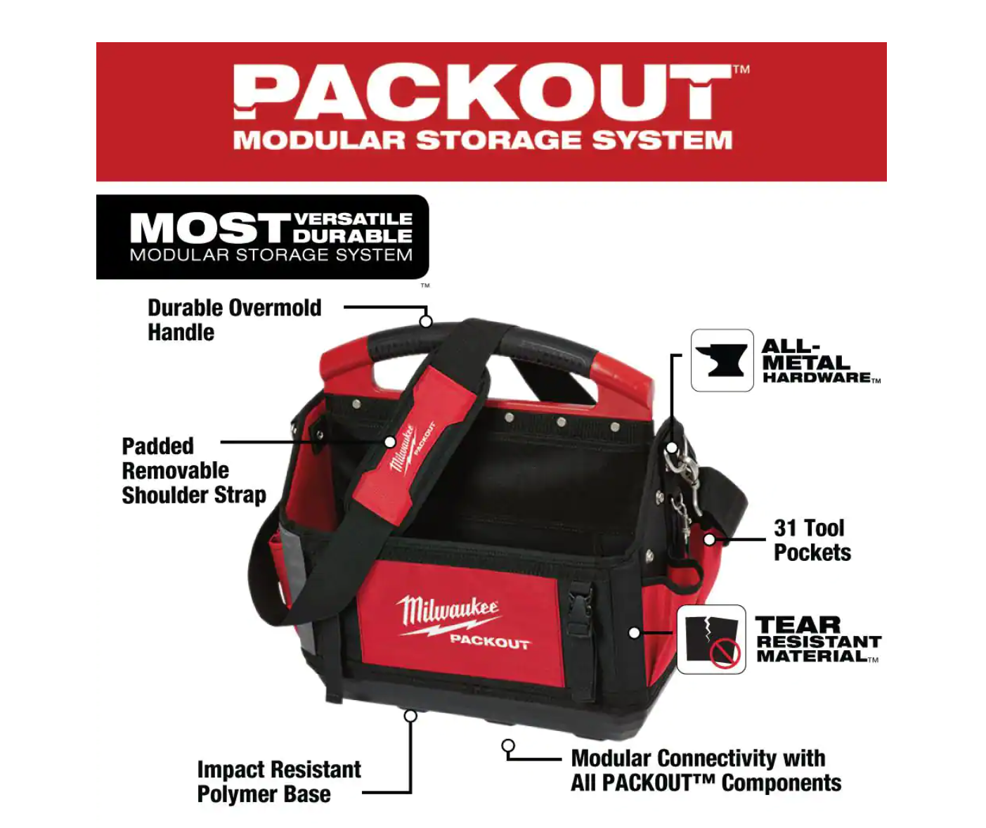 Milwaukee 48-22-8315-48-22-6625 15 in. PACKOUT Tote with 25 ft. Compact Tape Measure