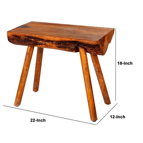 18 Inch Rectangular Mango Wood Accent Side Table with Live Edge Log Top， Warm Brown