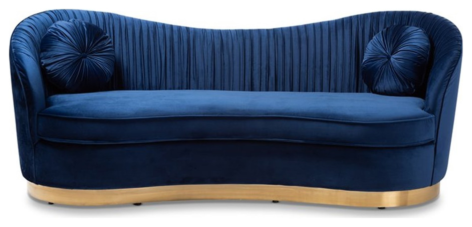 Bowery Hill 18.1 quotMid Century Velvet Upholstered Sofa in Royal Blue/Gold   Contemporary   Sofas   by Homesquare  Houzz