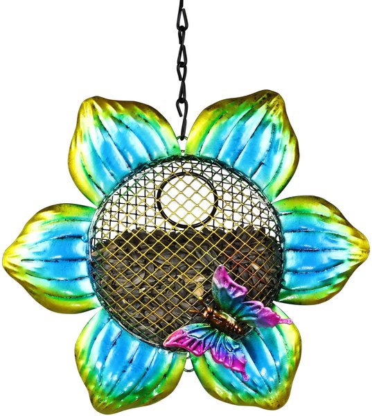 Exhart Solar Hanging Metal Mesh Flower Bird Feeder