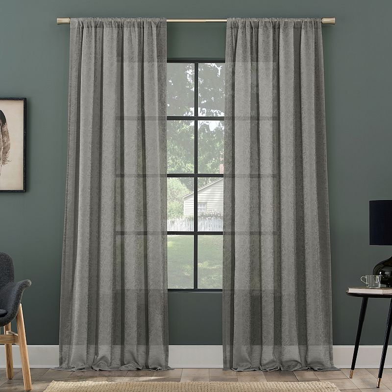 Clean Window Subtle Foliage Recycled Fiber Sheer Rod Pocket Curtain Panel