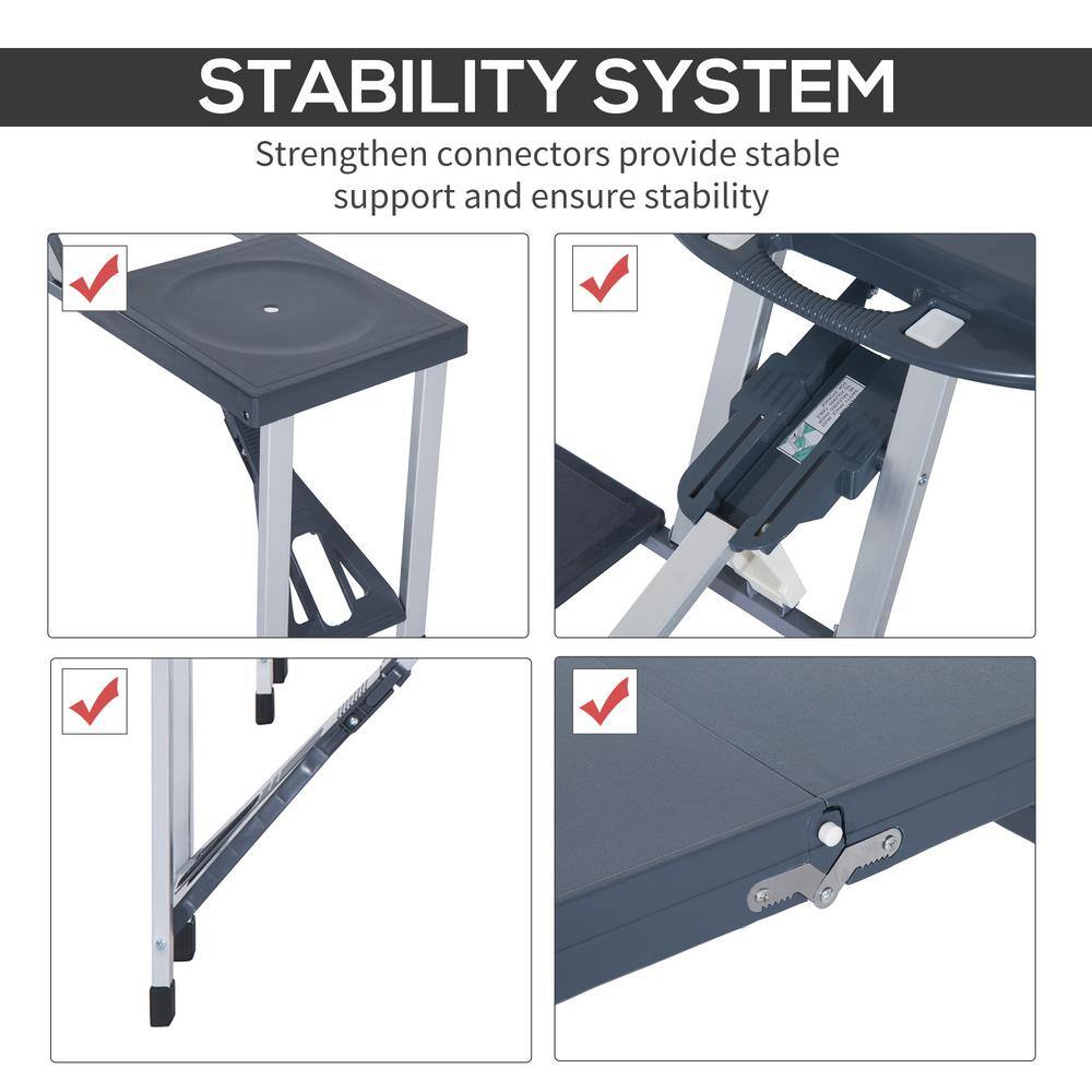 Outsunny Grey 4-Seats Aluminum Picnic Table with Four Chairs and Umbrella Hole 84B-031