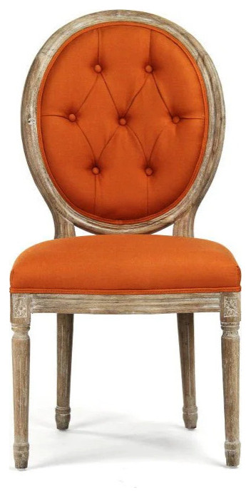 Chezare Medallion Tufted Back Side Chair Limed Grey Oak Orange Linen   French Country   Dining Chairs   by Rustic Home Furniture Deco  Houzz