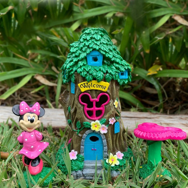 Disney Minnie Mouse Miniature Resin Garden Set With Solar Tree House