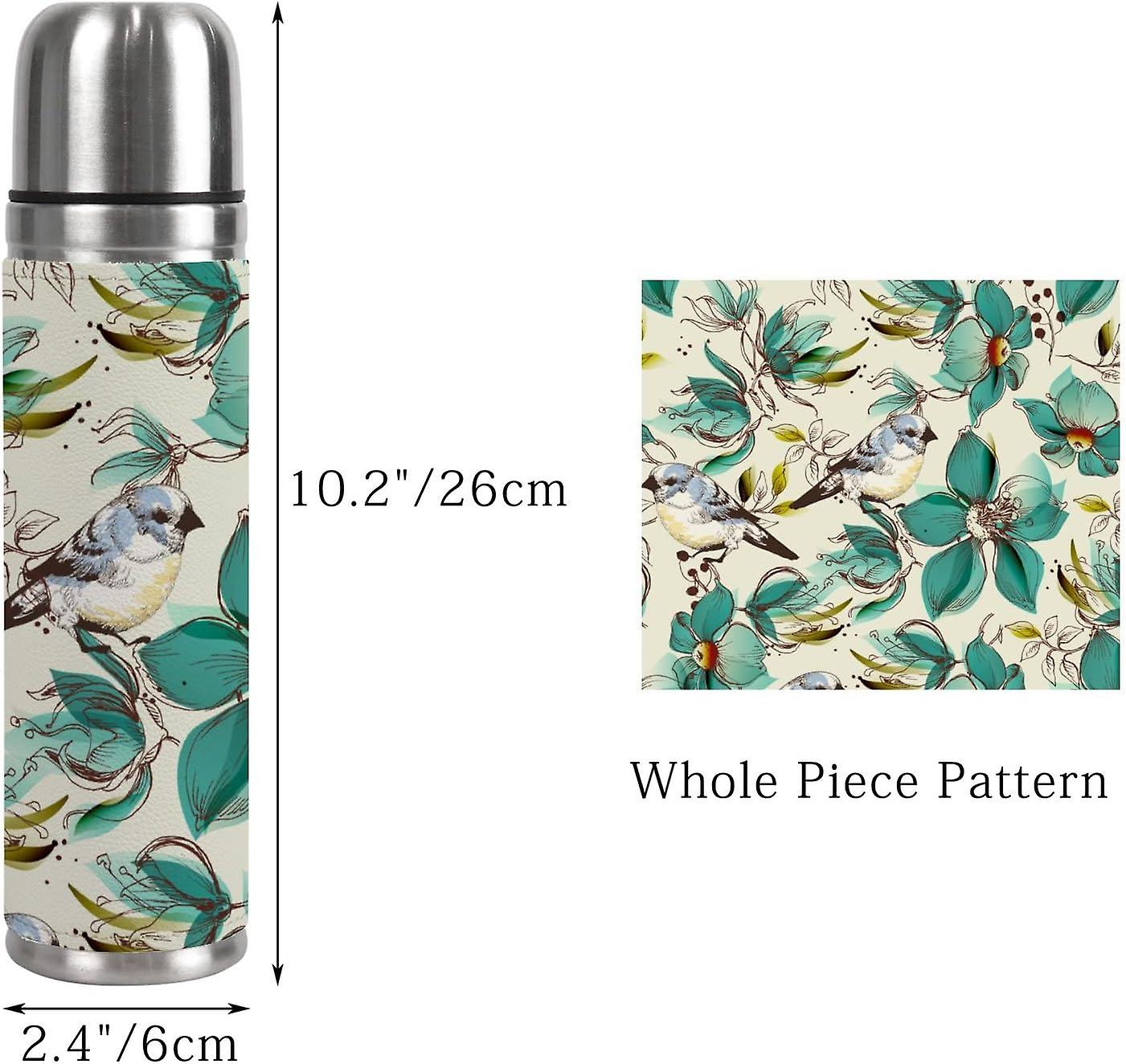 Insulated Mug Stainless Steel Water Bottle Cute Flowers And Birds Vacuum Cup Travel Mug For Travel School Office