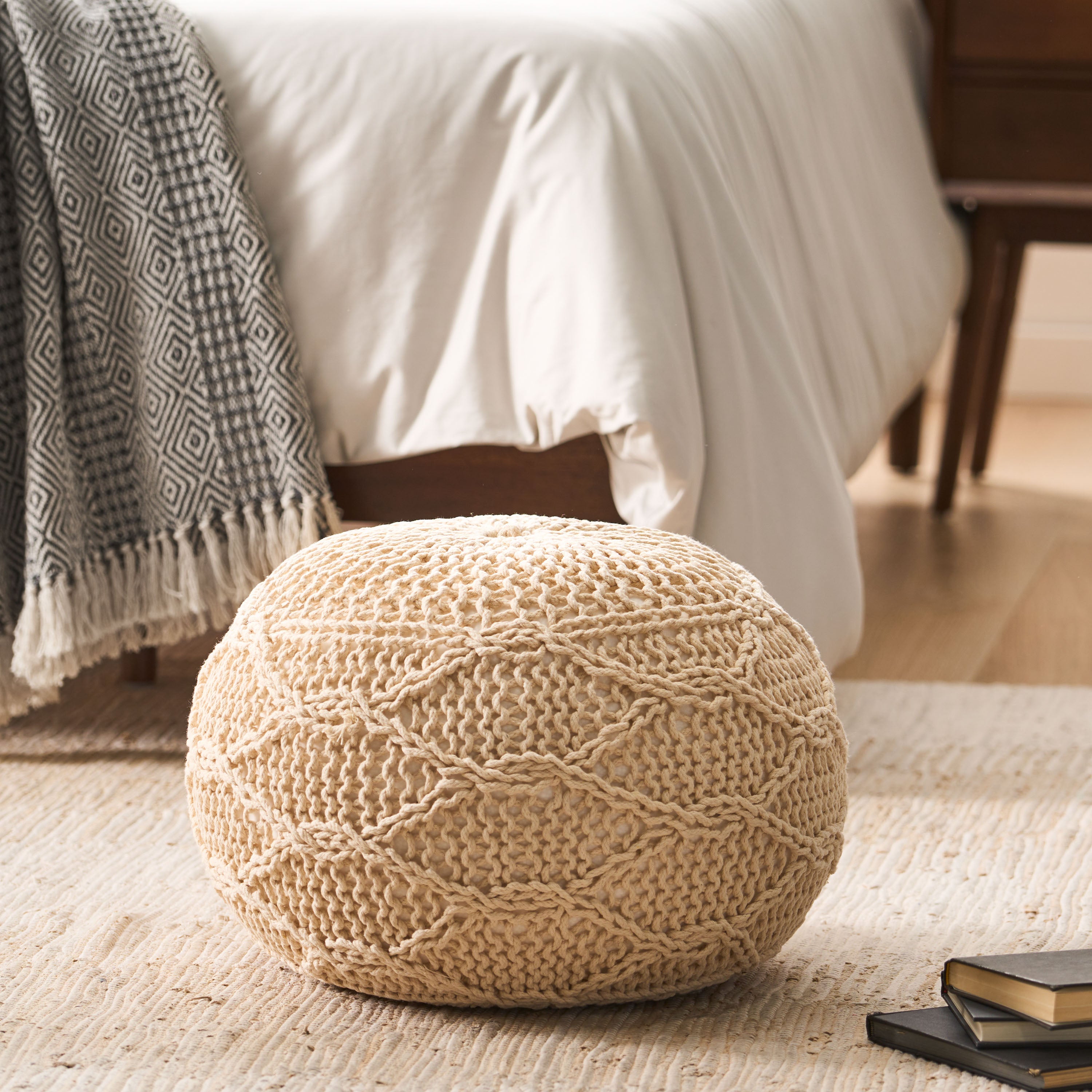 Woodbine Modern Knitted Cotton Round Pouf