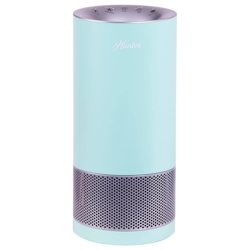 Hunter HP400 104 sq. ft. Round Tower Air Purifier for Allergy and Asthma Relief in Aqua and Silver HP400AQS