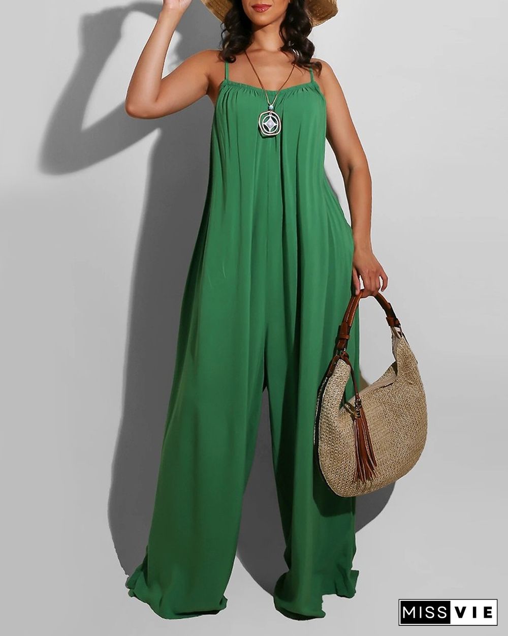 Spaghetti Strap Square Neck Plain Jumpsuit