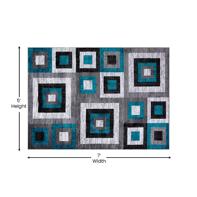 Masada Rugs Newton Collection Modern 5'x7' Accent Rug with Geometric Square Pattern in Turquoise， Gray and White