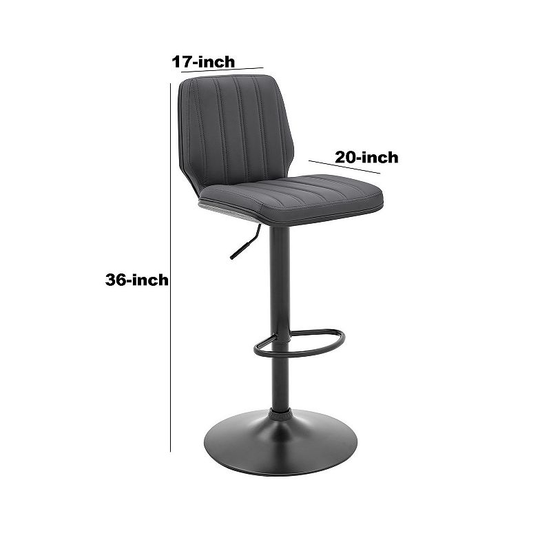 Sabine Adjustable Swivel Gray Faux Leather and Black Metal Bar Stool