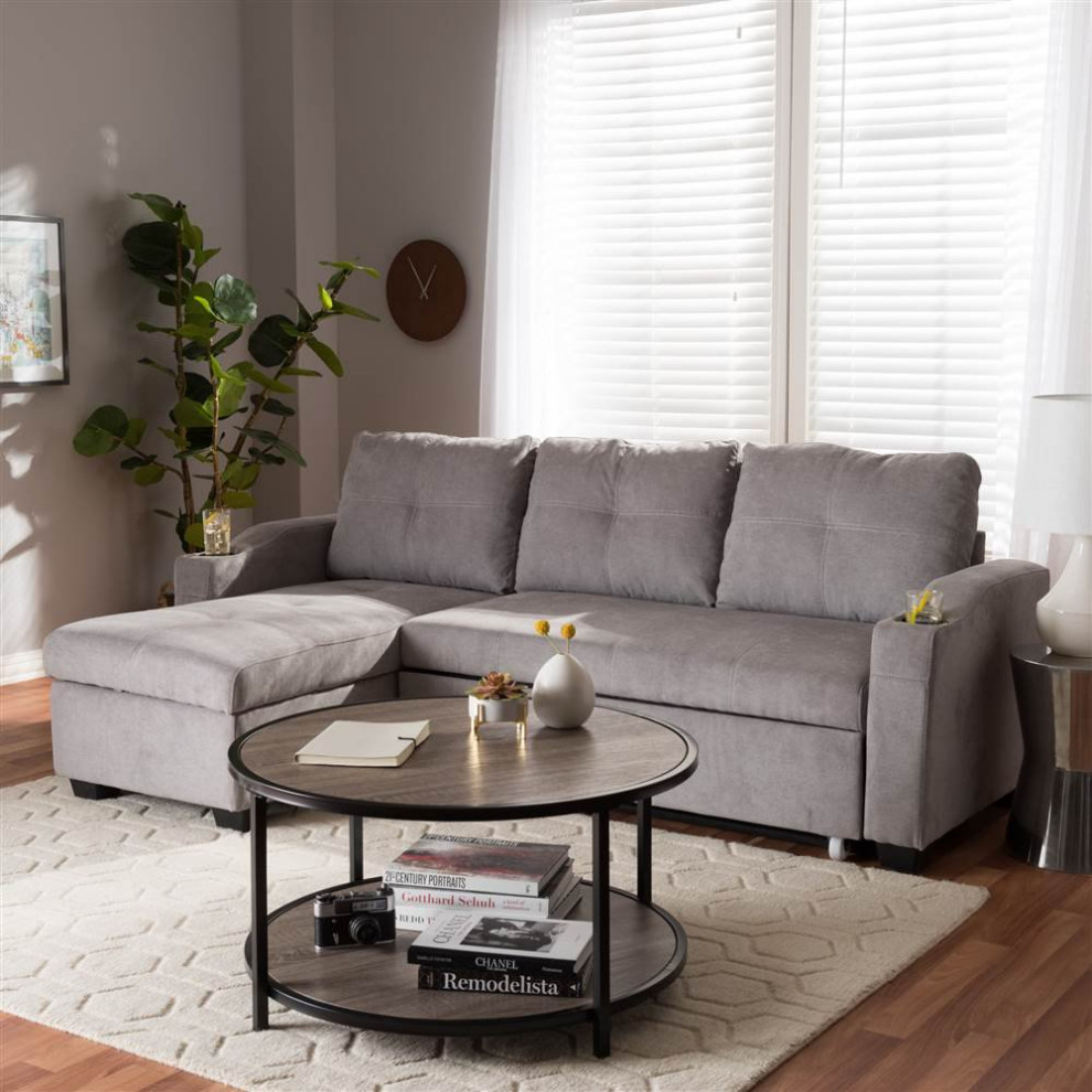 Modern Sectional Sofa  Reversible Cushions  ampArms With Cup Holders  Light Gray   Transitional   Sectional Sofas   by Decorn  Houzz