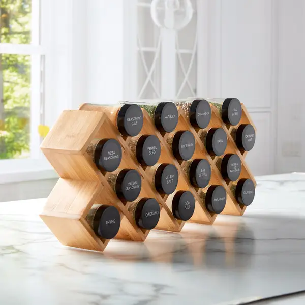 Kamenstein 18-Jar Criss-Cross Bamboo Countertop Spice Rack Organizer