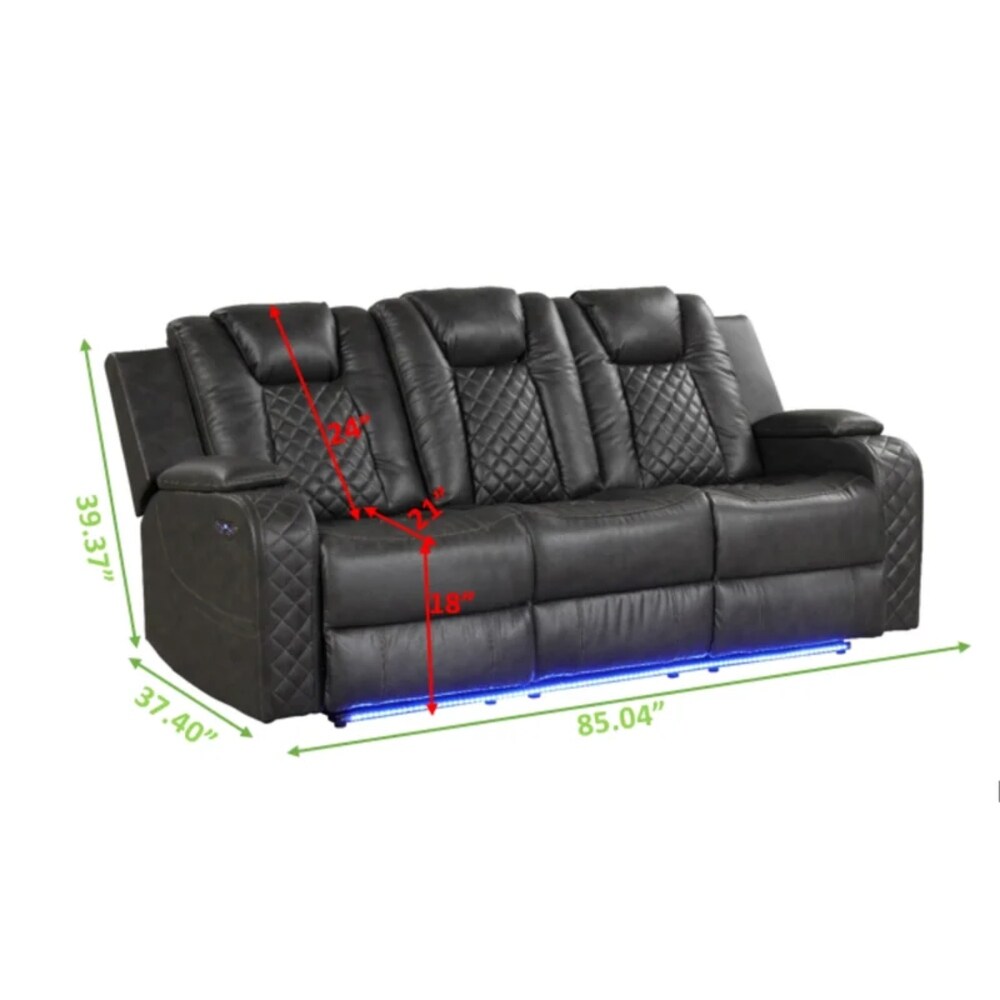 Benz Power Reclining Sofa with Built in USB   Bottom Lights LED Made in Faux Leather