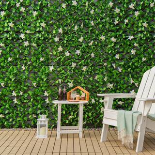 WELLFOR 79 in. W x 39 in. D Willow and Polyester Faux Ivy Privacy Garden Fence with White Flower (4-Piece) NP-HPY-10481WH-4