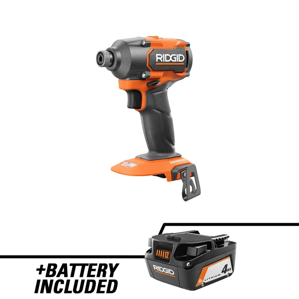 RIDGID 18V Brushless Cordless 1/4 in. 3-Speed Impact Driver with 18V Lithium-Ion 4.0 Ah Battery R862311B-AC87004