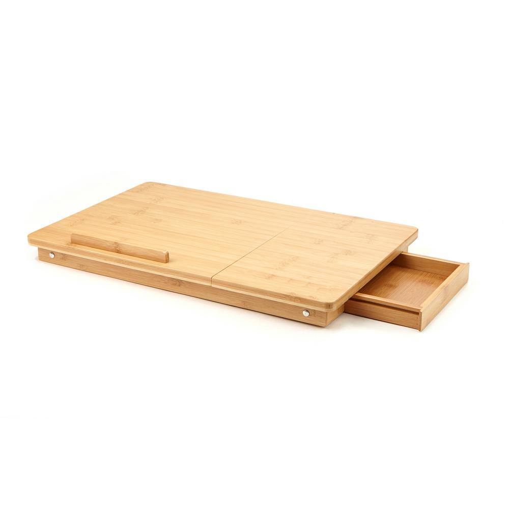 Mind Reader Eco-Friendly Adjustable Bamboo Laptop Bed Tray with Drawer Brown BEDTRAYBM-BRN