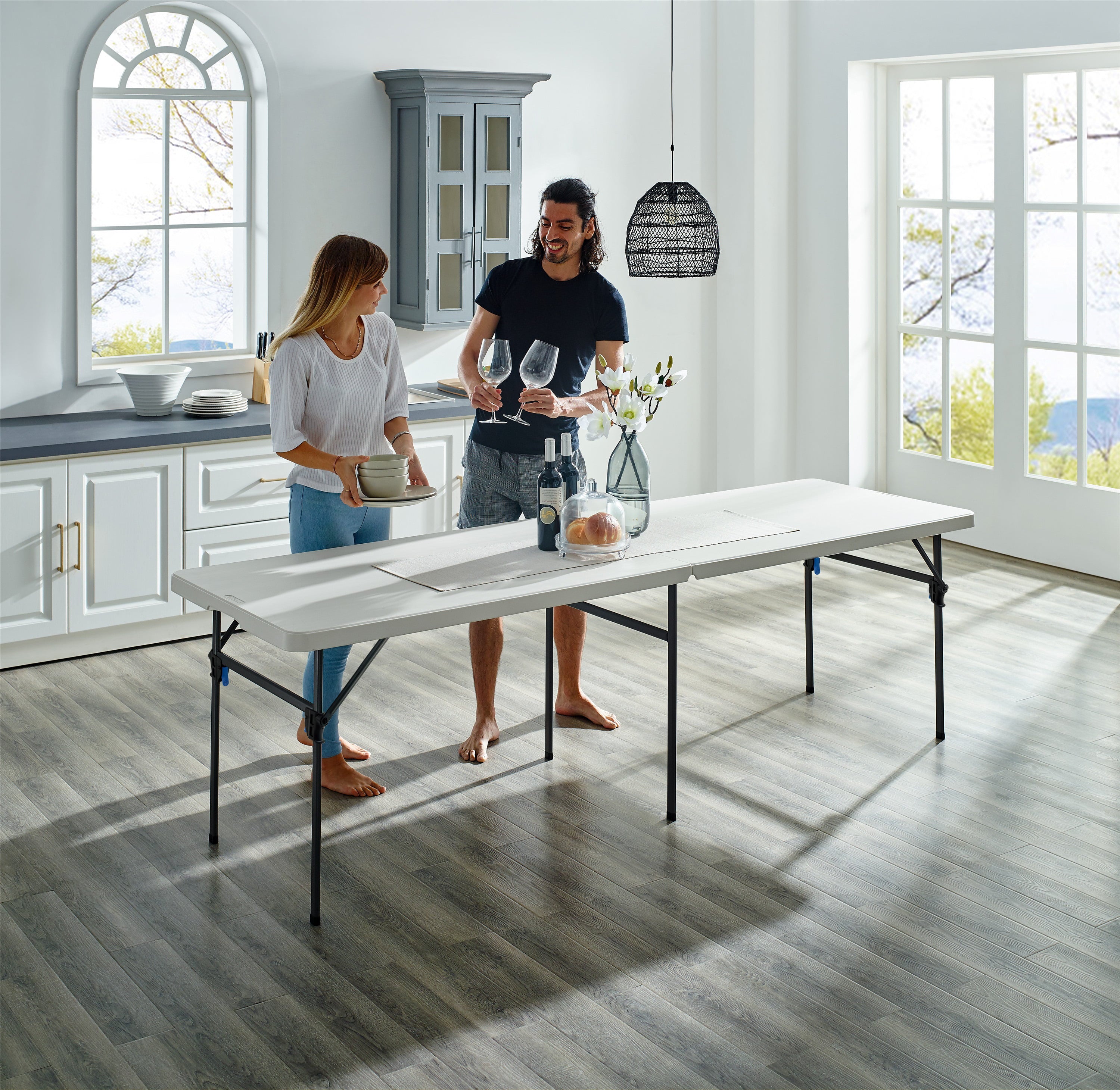 Mainstays 8 Foot Folding Resin Table, White Granite