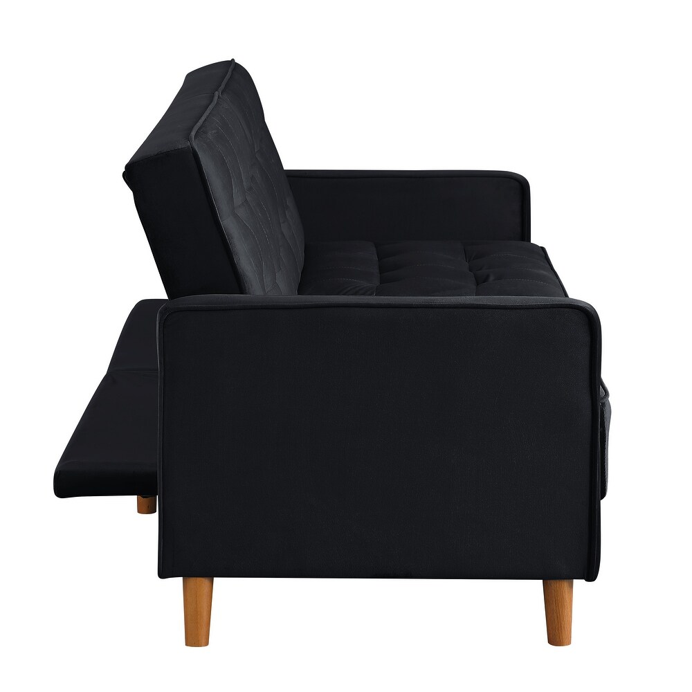 Modern Velvet Upholstered Sofa Bed Adjuastable Reclining Sofa with Split Tufted Back and Wooden Legs