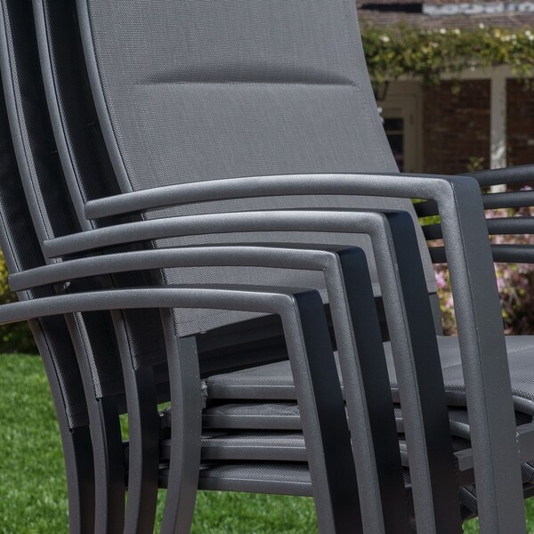 Hanover Naples 9Piece Outdoor Dining Set with 8 Padded Sling Chairs in Gray and a 40