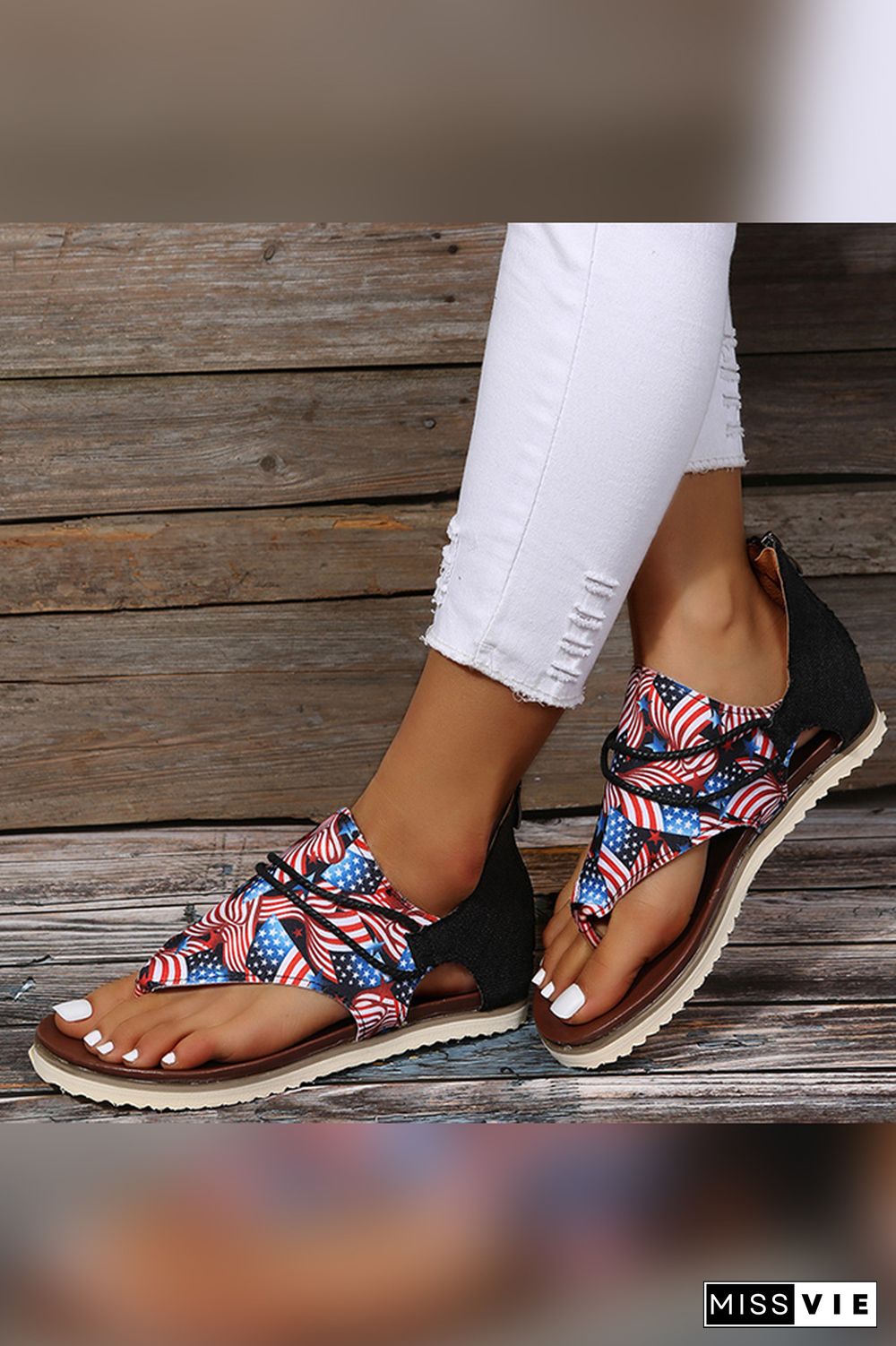 US Flag Sunflower Flat Sandals Wholesale