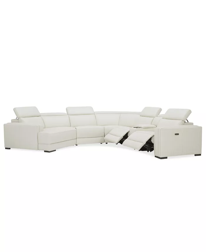 Furniture Jenneth 6-Pc. Leather Sofa with 2 Power Motion Recliners and Cuddler