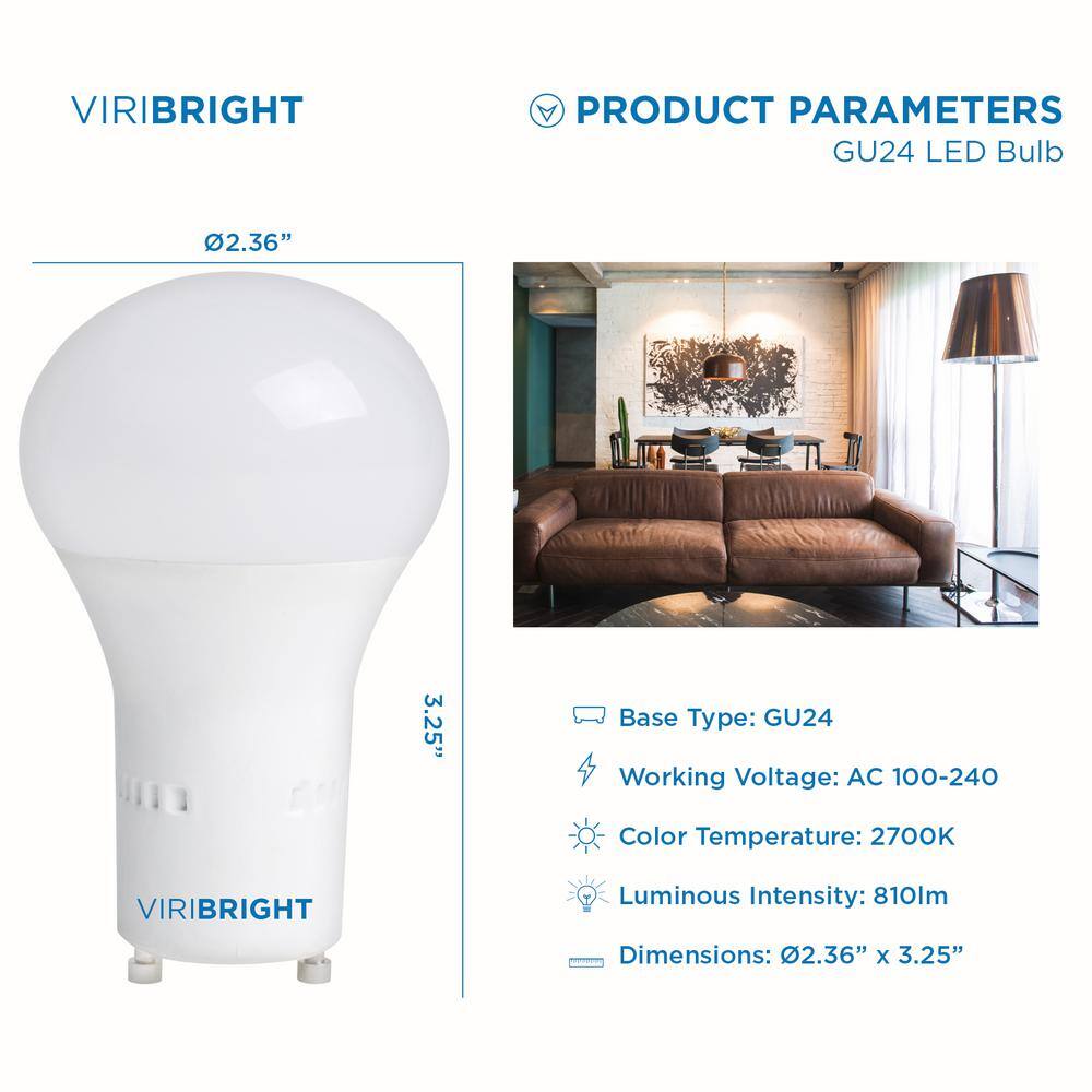 Viribright 60-Watt Equivalent A19 GU24 LED Light Bulb (2700K) Warm White (6-Pack) 750335-6