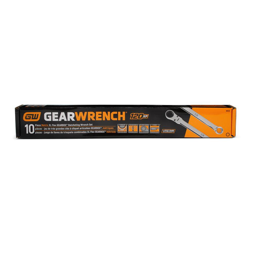 GEARWRENCH 120XP Universal Spline Metric XL Flex-Head Gearbox Ratcheting Wrench Set (10-Piece) 86126