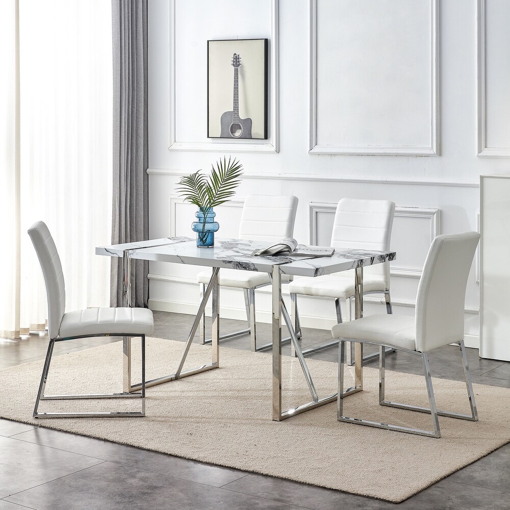 5 Piece Breakfast Nook Dining Table Sets with Leather Chairs  White