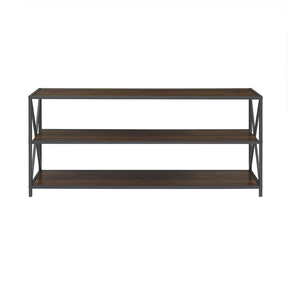 Walker Edison Furniture Company 26 in. Dark WalnutBlack Metal 3-shelf Etagere Bookcase with Open Back HDS60XMWDW