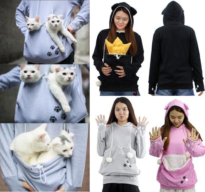 Cat Dog Pet Pocket Women Men Unisex Kangaroo Coat Hoodies Jumper Sweatshirt