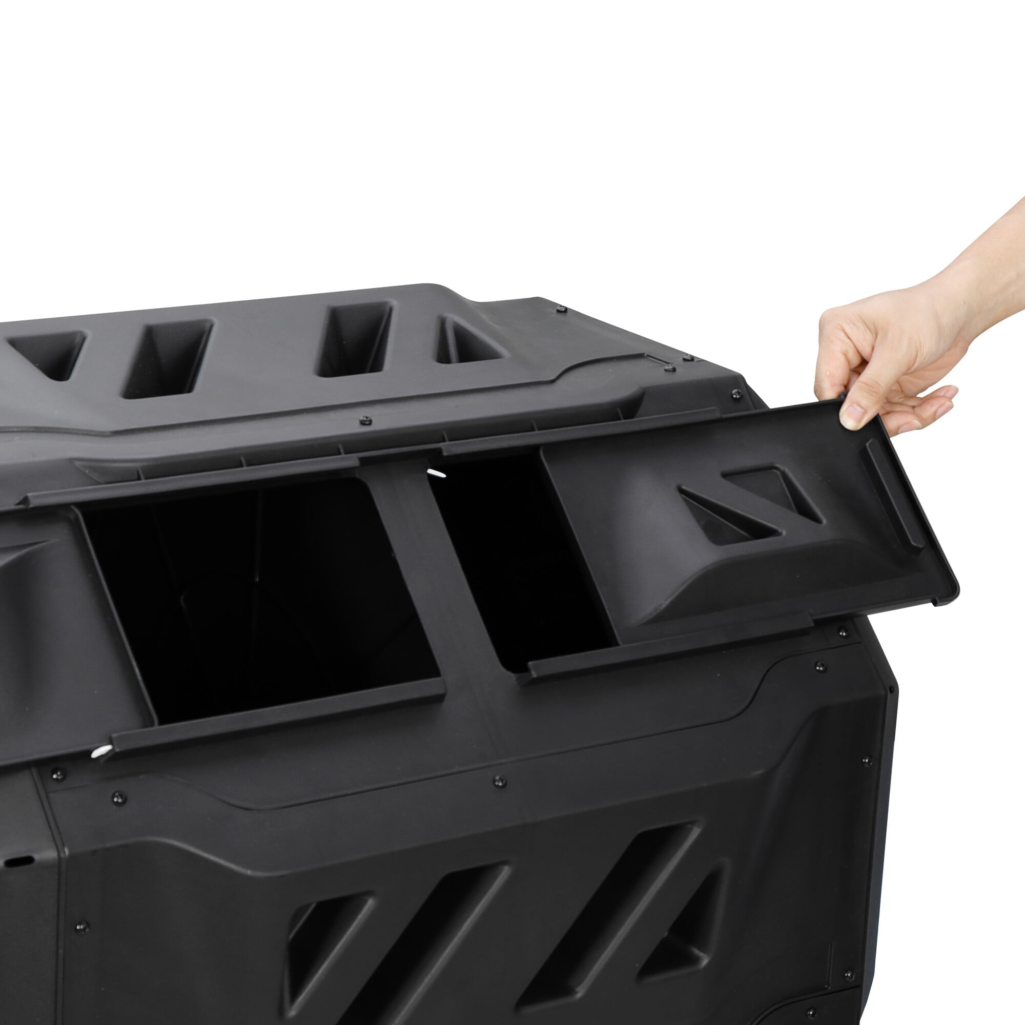 ZenSports 43Gal Outdoor Compost Tumbler Bin - Dual Chambers, Sliding Doors, Black,