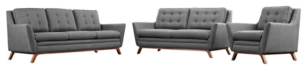 Gillian Gray Living Room Set Upholstered Fabric Set of 3   Midcentury   Living Room Furniture Sets   by Virgil Stanis Design  Houzz