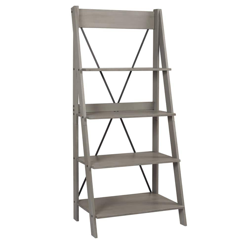 Welwick Designs 68 in. Gray Wood 4-shelf Ladder Bookcase with Open Back HD8225