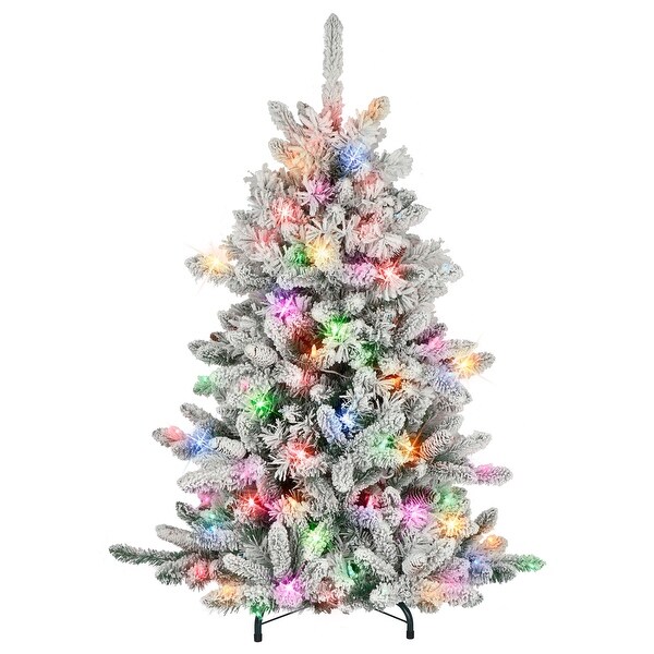 Puleo International 4.5 ft. Prelit Flocked ‎Bennington Fir Artificial Christmas Tree