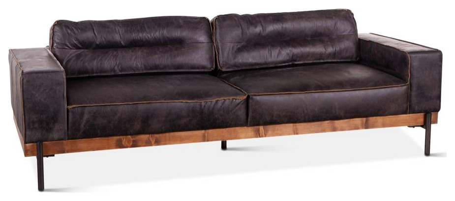 Chiavari Distressed Antique Ebony Leather Sofa   Industrial   Sofas   by HedgeApple  Houzz