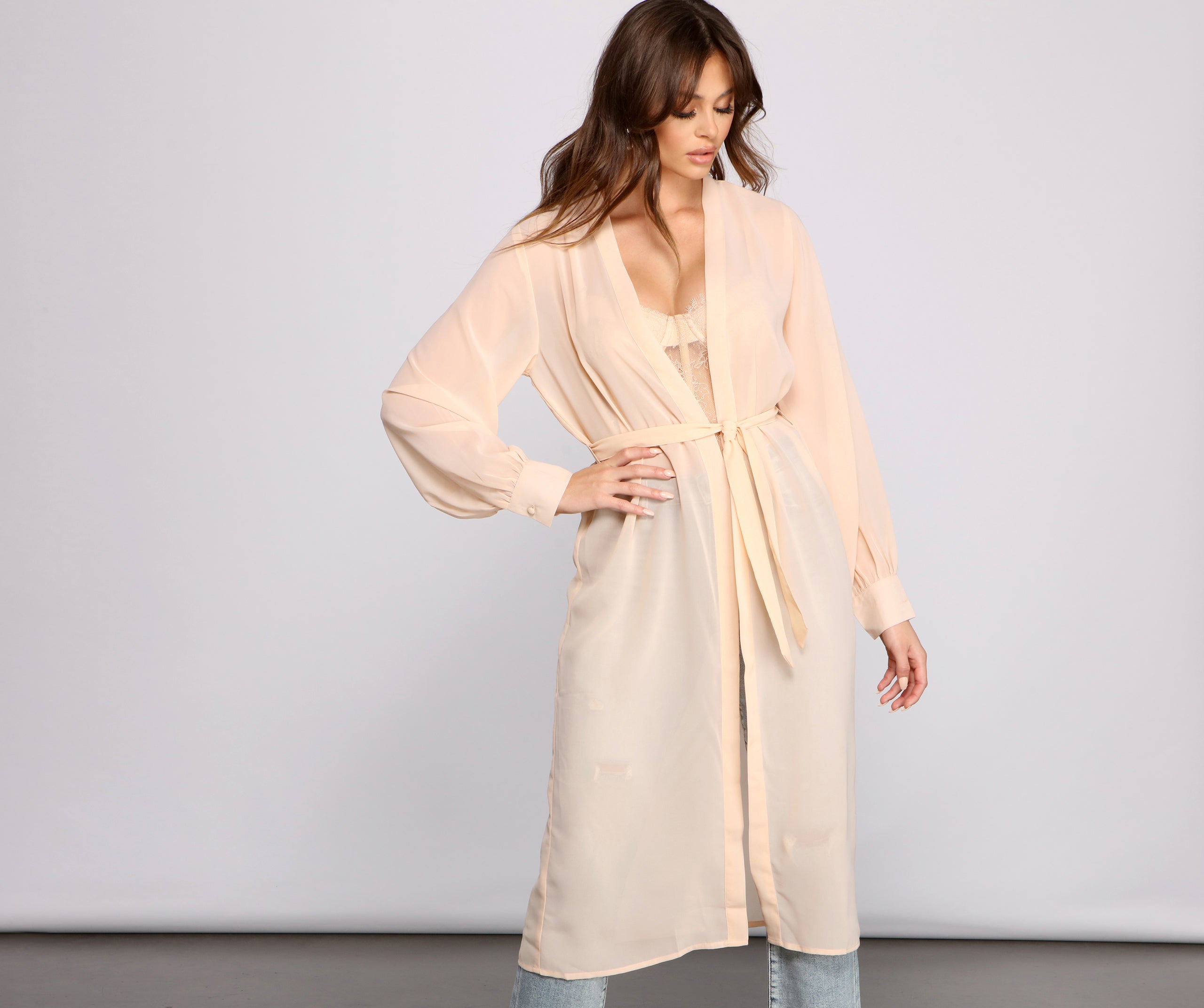 Sheer Appeal Chiffon Belted Trench