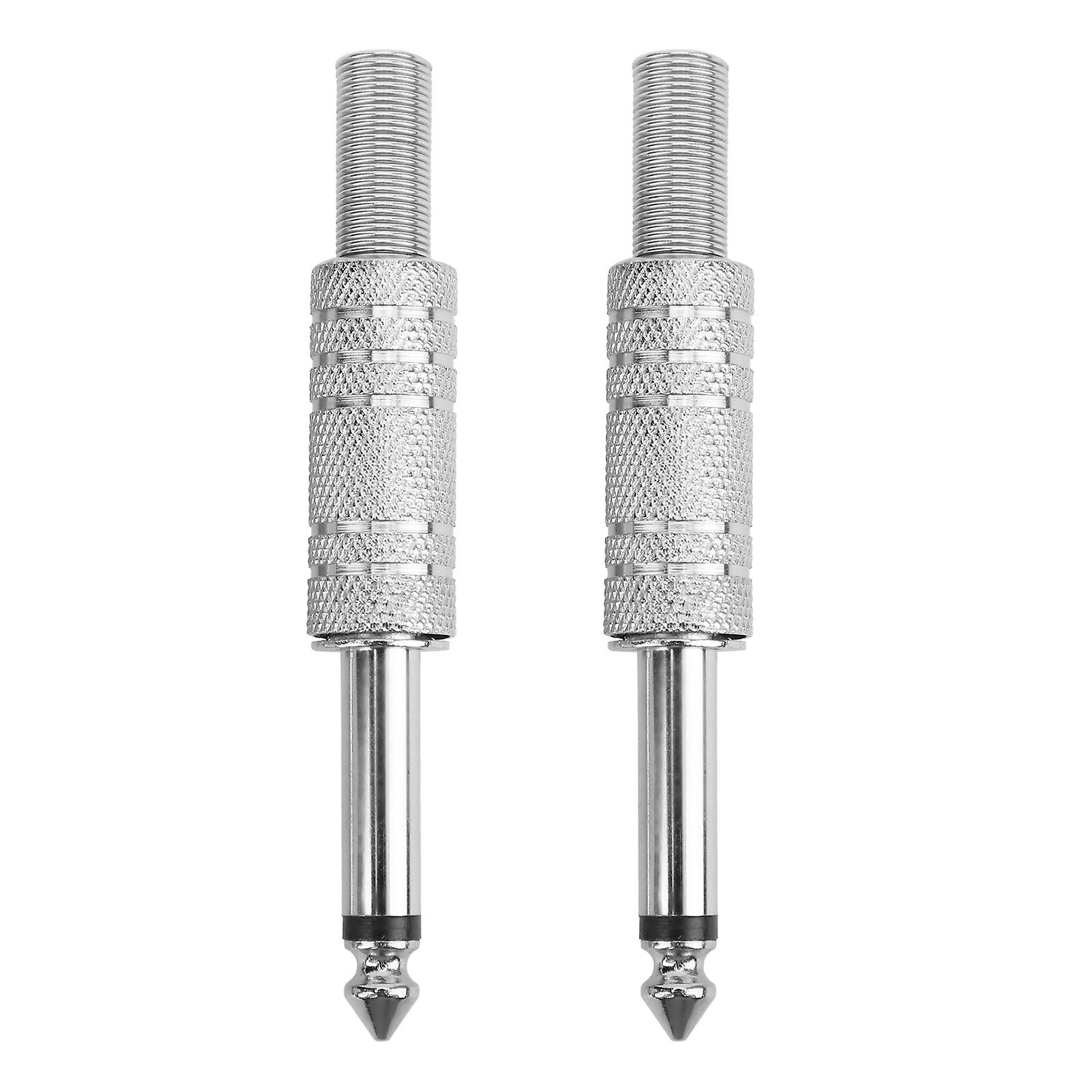 2pcs Audio Adapter Male Coupler Joiner Guitar Earphone Straight Jack Plug In Connector 6.35mmsingle Track